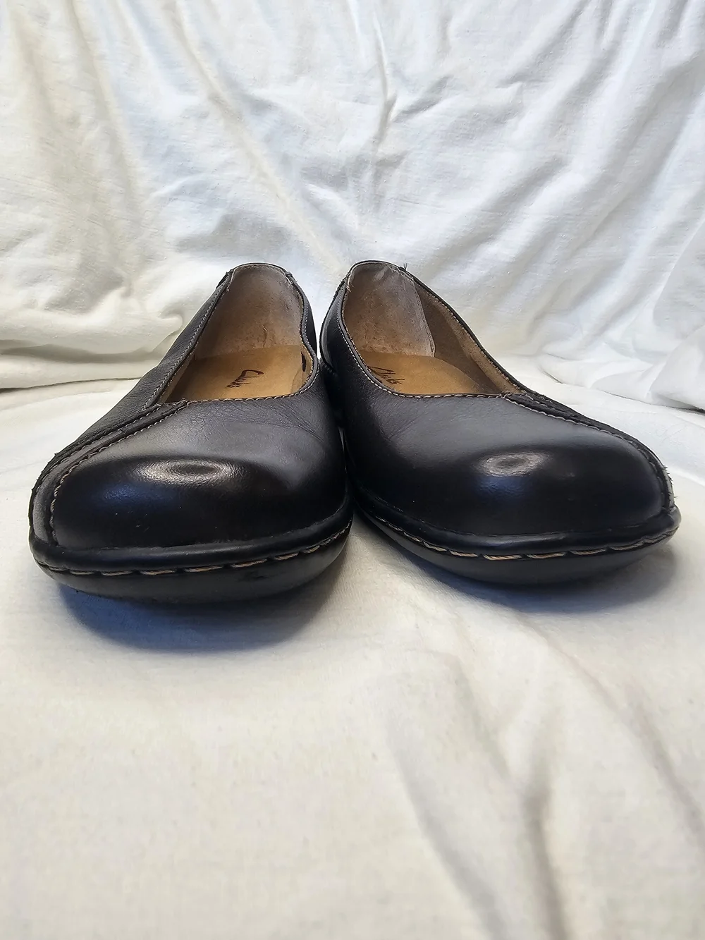 Y2K Clarks Black Leather Comfort Slip-On Ballet Flats